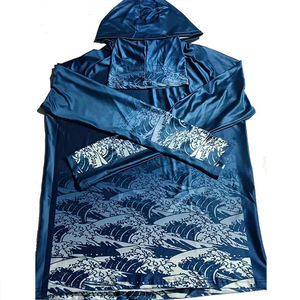 เสื้อเชิ้ตตกปลาแขนยาวมีฮู้ดสีน้ำเงินสำหรับผู้ชายพร้อมลายคลื่นแห้งเร็ว UPF 50 เสื้อป้องกันแสงแดดสำหรับกีฬากลางแจ้ง - Product Image 3