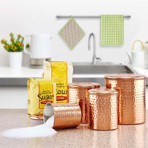 Handcrafted Hammered Copper Kitchen Storage Canisters Set with Lid, Airtight <b>Jars</b> for Tea Coffee Sugar, Elegant Copperware - Product Image 2