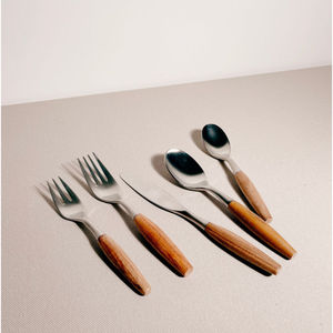 Offre Spéciale : Ensemble de Couverts Vintage en Acier Inoxydable avec Manche en Bois Marron, Poli Miroir – Couteau, Fourchette, Cuillère – Service de Table Complet - Product Image 2