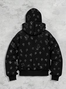 Sweat-shirt à capuche pour homme, style urbain, décontracté, tendance, avec strass, poches et fermeture éclair sur le devant - Product Image 2