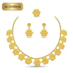 New African Wedding 18K Gold Plated Brass Floral Jewelry Set | Dubai Style Necklace Earrings Ring for Women - Product Image 2