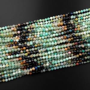 Perles rondes micro-facettées en chrysocolle verte naturelle et azurite bleue, pierres précieuses laser, pour la fabrication de bijoux, vente en gros - Product Image 2