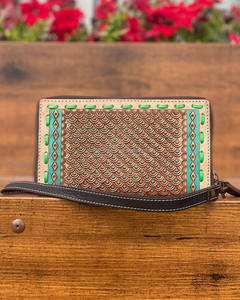 Cartera de cuero tallada a mano, funda de teléfono de embrague, colección elegante, carteras multiusos, Cartera de Color turquesa para mujer - Product Image 4