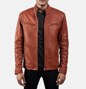 แจ็คเก็ตหนังแท้ทรงสลิมพรีเมียมสำหรับผู้ชายรุ่นใหม่ล่าสุด คอตั้ง ปรับแต่งวัสดุและสัมผัสได้ตามต้องการ - Product Image 3