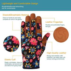 Wholesale Vintage Outdoor Gardening PU Leather Safety Work <b>Gloves</b> Printed Cotton Back Cut Resistant <b>Touchscreen</b> Breathable - Product Image 5