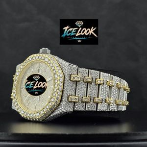 Reloj Mecánico de Acero Inoxidable con Aspecto de Hielo, Analógico, con Brazalete de Dos Tonos, Esfera con Incrustaciones de Diamantes, Estilo Joyería en Tono Dorado y Plateado - Product Image 4