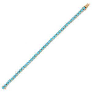 18K <b>Gold</b> Turquoise Prong Set Fine Charm Eternity Bracelet - Product Image 2