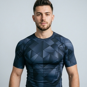 Mens Sporty Athletic Compression Jersey Solid Half Sleeve Shirt Front Fitted Custom Fitness Workout Gym Training Running Sports - Product Image 3