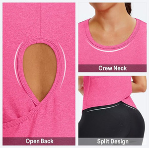 Custom Womens Asymmetrical Open Back <b>Cross</b> Hem 100% Cotton Stretch Workout Tank <b>Top</b> Sleeveless Yoga Fitness Gym Athletic Sports - Product Image 4