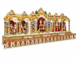 Customized Golden Wooden Hindu Mandir Manufacturer Iskcon Temple Puja Ghar Divine Swaminarayan Shrine for Hindu Sabha <b>Hall</b> Mandi - Product Image 2