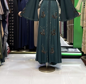Hot sale 2026 Abaya Stone Work Handmade Sequined Arabic Dubai Style Full Flare Nida Fabric Evening Party Dress - Product Image 5