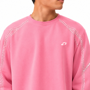 Wholesale Men's <b>Pink</b> Rhinestone Trim Tracksuit Set 2PC Crewneck <b>Sweatshirt</b> Wide Leg Pants Cotton Fleece Custom Logo Manufacturer - Product Image 3