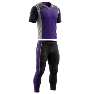 Ensemble de maillot de football américain pour homme, violet et noir, col en V, manches courtes, ajusté, respirant, en polyester, pour toutes les saisons - Product Image 1