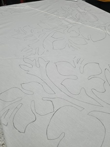 <b>Neutral</b> White Beige Hawaiian Applique Quilt Bedspread Hand Stitched Cotton Bed Cover Custom Coastal Heirloom <b>Bedding</b> For Beds - Product Image 6