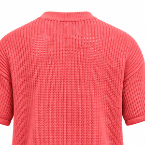 <b>Coral</b> Red Men Knitted T Shirt Short Sleeve Crew Neck Textured Casual <b>Top</b> Custom Printed Streetwear Summer Fashion Wholesale - Product Image 5