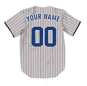 Maillot de baseball personnalisé pour homme, manches courtes, rayé gris-bleu, numéro au dos, impression en sergé, coupe classique, adulte, toutes saisons - Product Image 1