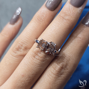 Oval and Emerald Cut Brown Lab Grown Diamond Toi et Moi <b>Ring</b> <b>Two</b> <b>Stone</b> Engagement <b>Ring</b> Minimal Elegant Bridal Jewelry - Product Image 5
