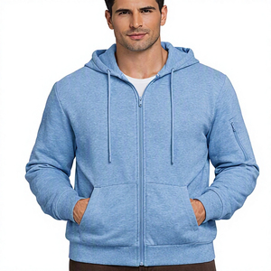 Vente en gros de sweats à capuche zippés pour hommes, unis, de haute qualité, en coton épais et respirant, avec fermeture éclair sur le bras - Product Image 2