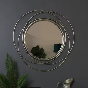 Espejo de pared redondo de metal dorado en oferta con marco geométrico Art Deco, adorno decorativo para el interior del hogar. - Product Image 4