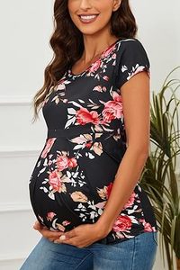 Vêtements de grossesse pour femmes, vêtements de maternité, t-shirts imprimés à motifs, respirants, vente en gros, sur mesure - Product Image 2