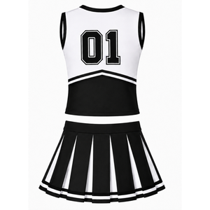 Ensemble d'uniforme de cheerleading noir, haut sans manches à col en V, jupe plissée, pour équipe sportive, performance de danse, entraînement, compétition - Product Image 2