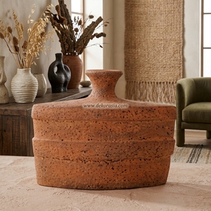 Vase décoratif en céramique rustique artisanale avec couvercle, couleur orange, pour la maison, l'hôtel, vente en gros - Product Image 6