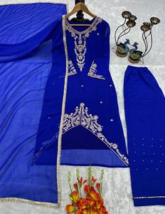 Conjunto de Fiesta para Mujer TENNECY, Diseño Plazzo, Tela Fox Goargate Antiarrugas, Bordado con Lentejuelas, Colección de Trajes de 3 Piezas - Product Image 5