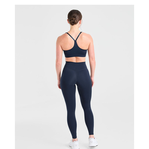 Último modelo de sujetador deportivo transpirable azul marino, tallas grandes, de alto soporte, con tirantes traseros ajustables, escote en V y logo frontal alto, para adulto. - Product Image 2