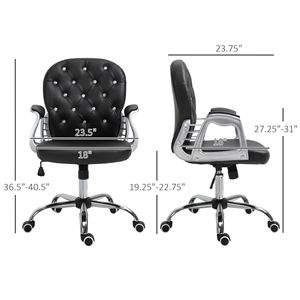 Sedia da Ufficio Girevole Regolabile con Schienale Trapuntato, Comoda Poltrona Direzionale con Ruote, Nera, Realizzata in Legno e Nylon - Product Image 3