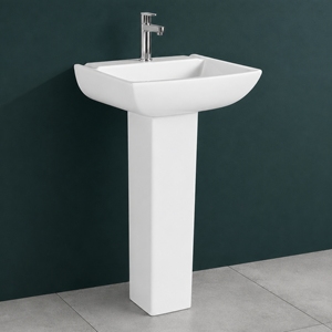 Lavabo de Pedestal Rectangular Plano con un Solo Orificio, Montado en el Suelo, Minimalista, con Capacidad de 9L y Acabado Pulido - Product Image 2