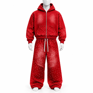 Ensemble survêtement décontracté en coton 100% avec broderie de logo personnalisée, imprimé délavé à l'acide, coupe oversize, manches longues, style streetwear - Product Image 4
