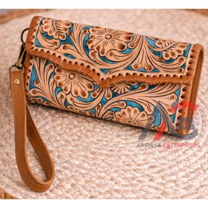 Bolsos de Noche Hechos a Medida, con Diseño Floral, Hechos a Mano en Cuero Vacuno Genuino, Cartera de Mano para Teléfono, para Mujer - Product Image 1