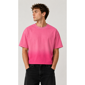 เสื้อยืดโอเวอร์ไซส์ทรงบ็อกซี่ ผ้าคอตตอนสีชมพูแบบไล่เฉดสี น้ำหนัก 240 GSM สไตล์สตรีทแวร์ - Product Image 3