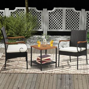 Ensemble de 2/4 chaises à bascule en rotin PE d'extérieur avec accoudoirs en bois d'acacia pour jardin, terrasse, restaurant - Product Image 2