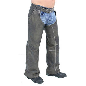 Chaps en similicuir style western, taille haute, coupe régulière, avec poche en cuir et fermeture à boucle, pour l'équitation - Product Image 2