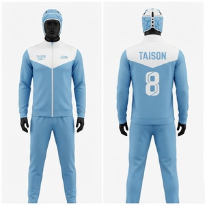 Combinaison d'entraînement de rugby pour hommes, polyester interlock premium 280 GSM, bleu ciel avec panneaux blancs, logo personnalisé par sublimation, fermeture éclair intégrale, vêtements de sport - Product Image 1