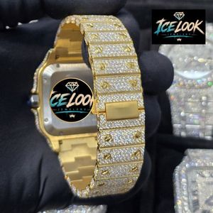 Montre mécanique Miyota de luxe Ice Look Hip Hop, cadran carré, analogique, dorée, bracelet en cristal, pour cadeau et mode - Product Image 2