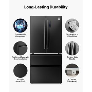 18.9 Cu. pies cúbicos Pies Refrigerador con Puertas Francesas de Profundidad Reducida, Pantalla LED y 4 Ruedas, Refrigerador de Cocina con Características Antiescarcha - Product Image 5