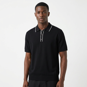 Polo à manches courtes pour homme, noir, couleur unie, tissu en coton, design boutonné décontracté, coupe classique - Product Image 2