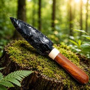 Cuchillo de Obsidiana Negra Tallado a Mano de 10 Pulgadas con Mango de Madera, Imitación Antigua de Escultura en Piedra de Inspiración Americana - Product Image 6