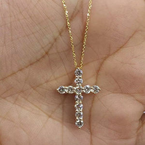 Brilliant Round Cut Moissanite Cross Necklace Diamond Solid Yellow Gold Vermeil Moissanite Cross Pendant Necklace for Women - Product Image 6