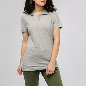 Polo à manches courtes gris pour femme, 100% coton, uni, décontracté, longueur normale, tissu tricoté respirant - Product Image 5