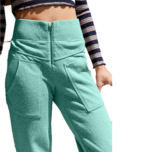 Leggings grises de punto de cintura alta con cremallera y bolsillos, pantalones elásticos casuales de longitud completa - Product Image 2