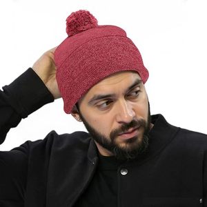 Red Knitted Beanie <b>Hat</b> With Pom Pom For <b>Men</b> <b>Winter</b> Warm Casual Cap 100 Acrylic Hand Made Solid Color Adult Size 56 58CM - Product Image 1