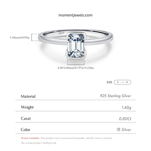 Elegant <b>Emerald</b> Cut Moissanite <b>Ring</b> Luxury Rhodium Plated 925 Sterling <b>Silver</b> <b>Rings</b> Simple Beaded Band Colorless DEF VVS - Product Image 5