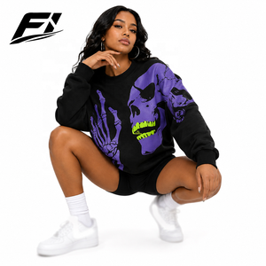 Women's Oversized Black Graphic Sweatshirt Skull <b>Skeleton</b> Print Long Sleeve Casual Streetwear Pullover Casual Sweatshirt - Product Image 3
