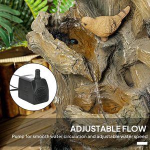2-in-1 misto di colore esterno giardino fontana cascata Birdhouse con luci a LED e pompa albero albero in resina caratteristica acqua - Product Image 6
