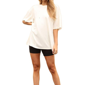 T-shirt ample à épaules tombantes pour femme, couleur unie, manches courtes, coupe ample, respirant, en coton tricoté, col rond, tee-shirt d'été - Product Image 3