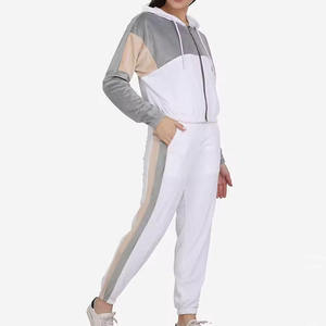 Ensemble de survêtement color block pour femme, à capuche, manches longues, décontracté, sportswear, blanc et gris, en polyester et coton, tenue de jogging automne - Product Image 5