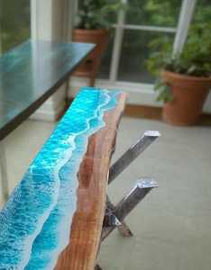 Coastal Wave Epoxy Console Table Beach Inspired Wood Resin Furniture Handmade Ocean Entryway Hallway Accent Table TIMELESS <b>CRAFT</b> - Product Image 4